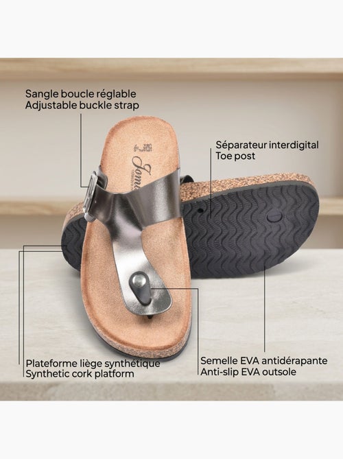Sandalias Chancla Tira OZABI Nubuck Camel Plata Bronce - Kiabi Sandalias Chancla Tira OZABI Nubuck Camel Plata Bronce - Kiabi