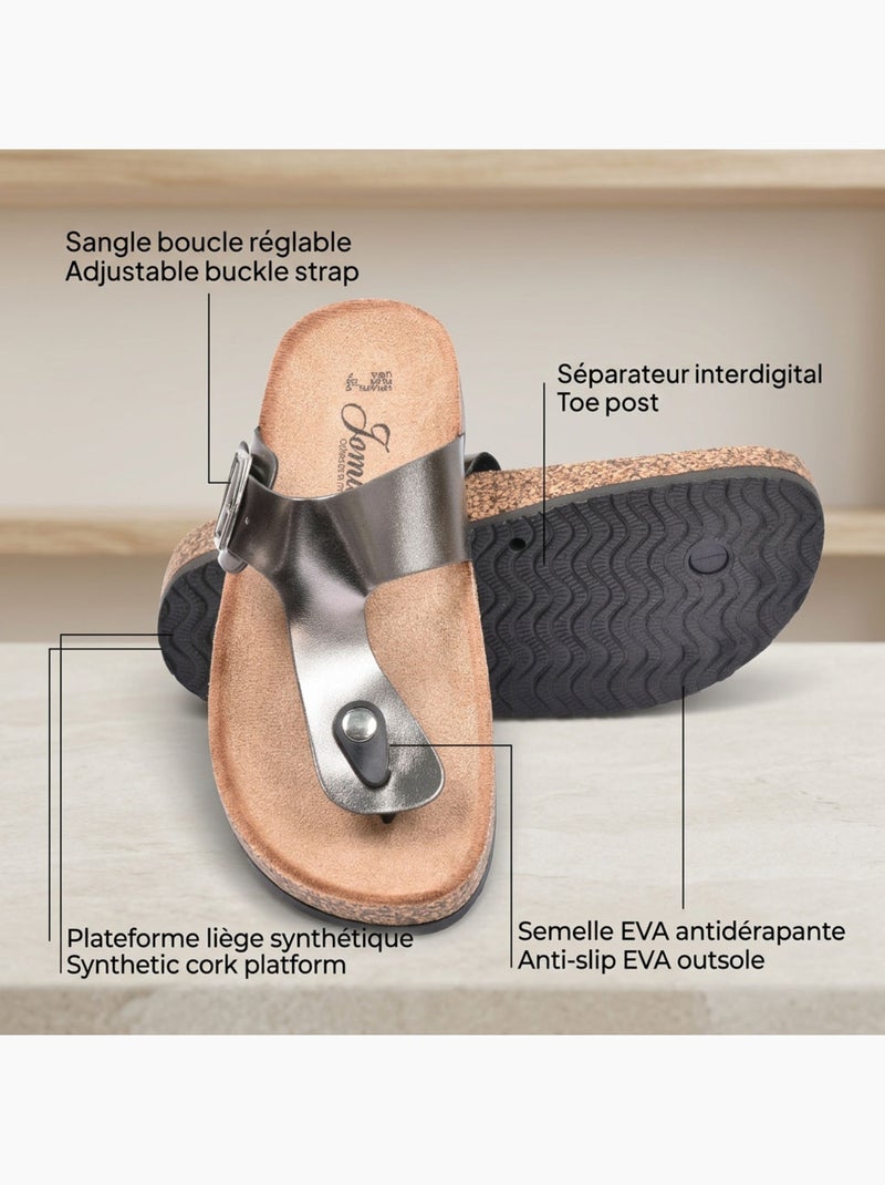 Sandalias Chancla Tira OZABI Nubuck Camel Plata Bronce Bronce - Kiabi