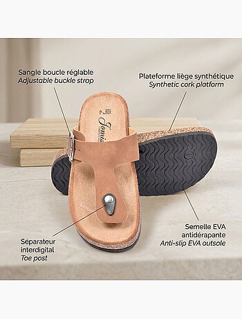 Sandalias Chancla Tira OZABI Nubuck Camel Plata Bronce