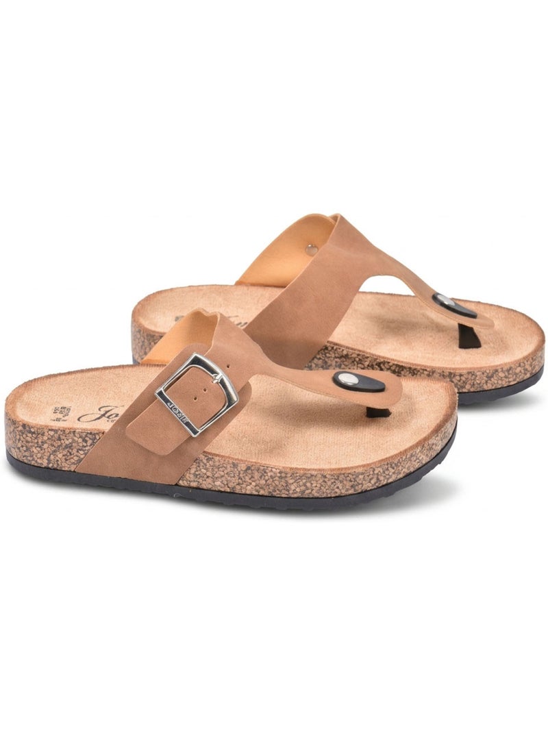 Sandalias Chancla Tira OZABI Nubuck Camel Plata Bronce Camel - Kiabi