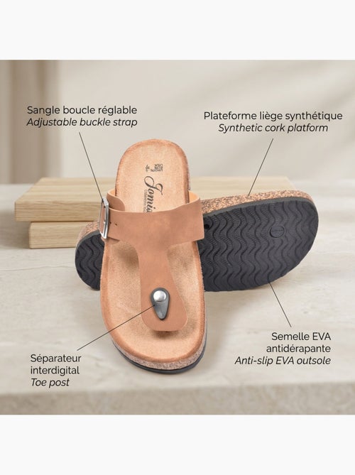 Sandalias Chancla Tira OZABI Nubuck Camel Plata Bronce - Kiabi
