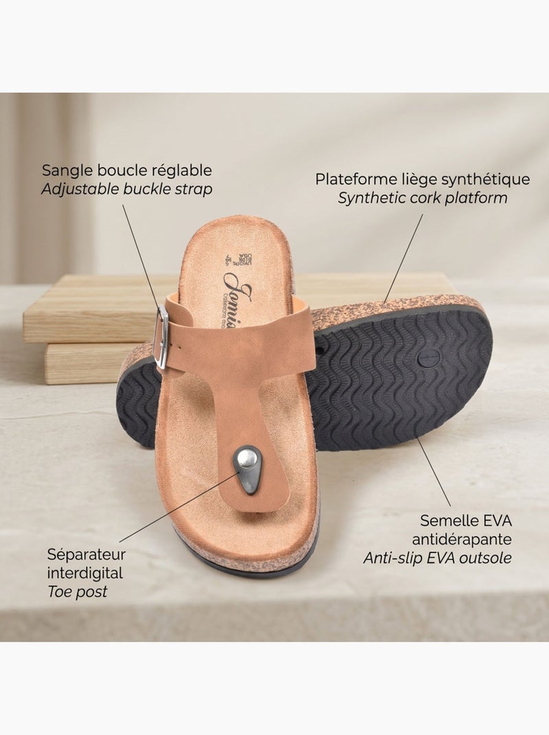 Sandalias Chancla Tira OZABI Nubuck Camel Plata Bronce Camel - Kiabi