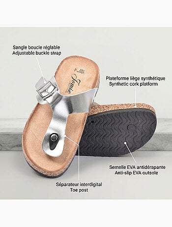 Sandalias Chancla Tira OZABI Nubuck Camel Plata Bronce