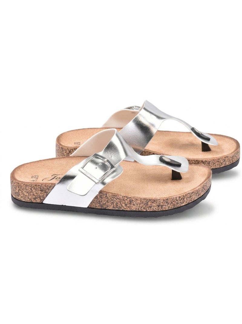 Sandalias Chancla Tira OZABI Nubuck Camel Plata Bronce Verde - Kiabi
