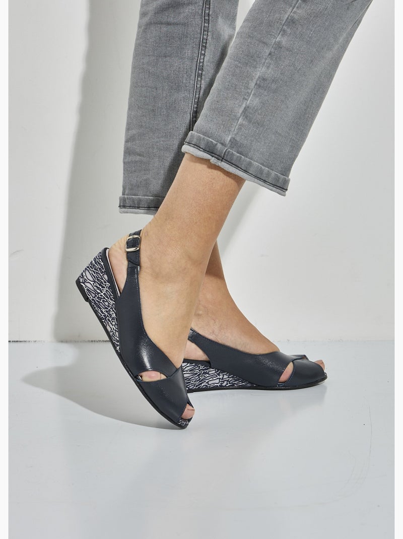 Sandalias cómodas de piel con punta abierta - Afibel Azul - Kiabi
