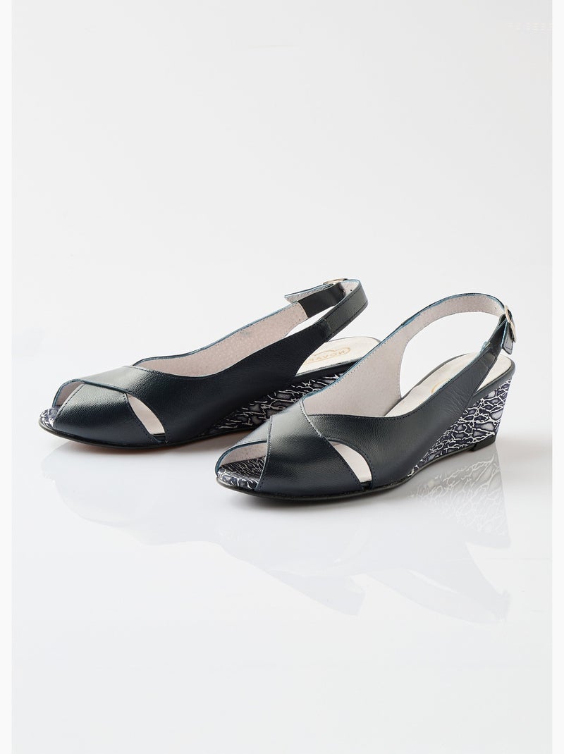 Sandalias cómodas de piel con punta abierta - Afibel Azul - Kiabi