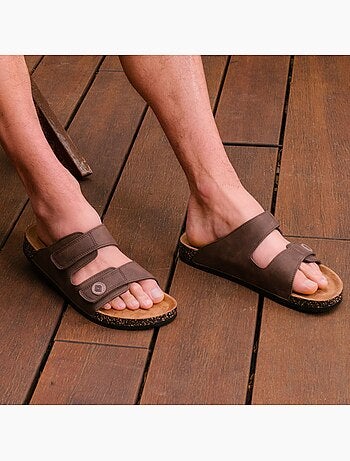 Sandalias con correas dobles de Velcros, plantilla de parche ultraconfortable en el Isotoner