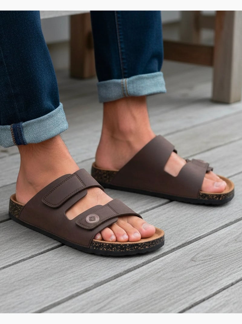 Sandalias con correas dobles de Velcros, plantilla de parche ultraconfortable en el  Isotoner Marrón chocolate - Kiabi