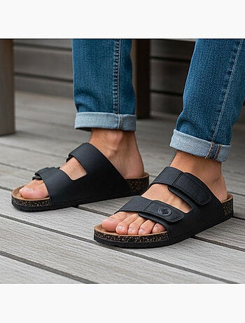 Sandalias con correas dobles de Velcros, plantilla de parche ultraconfortable en el Isotoner