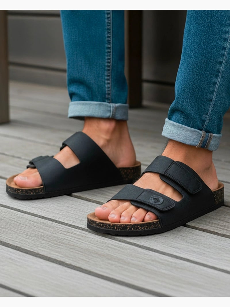 Sandalias con correas dobles de Velcros, plantilla de parche ultraconfortable en el  Isotoner Negro - Kiabi