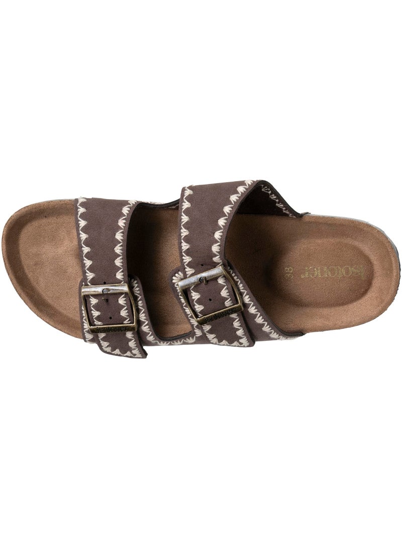 Sandalias con correas dobles, plantilla de talón de parche ultraconfortable  Isotoner Marrón chocolate - Kiabi