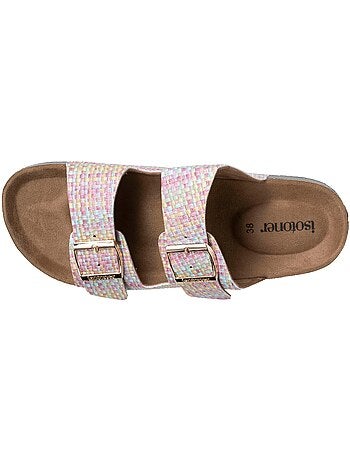 Sandalias con correas dobles, plantilla de talón de parche ultraconfortable Isotoner