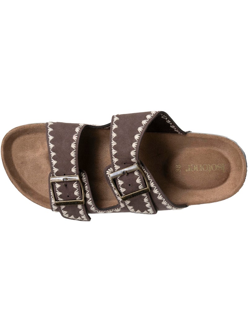 Sandalias con correas dobles, plantilla de talón de parche ultraconfortable Marrón chocolate - Kiabi