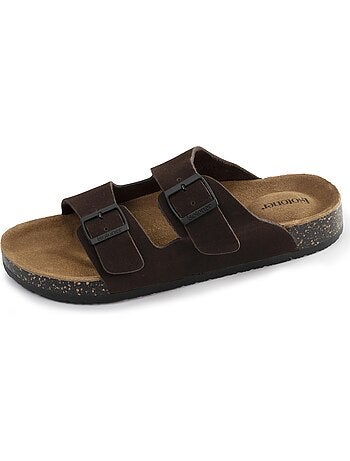Sandalias con correas dobles ultra cómodas, plantilla de cuero isotoner
