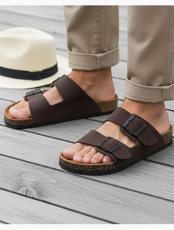 Sandalias con correas dobles ultra cómodas, plantilla de cuero isotoner