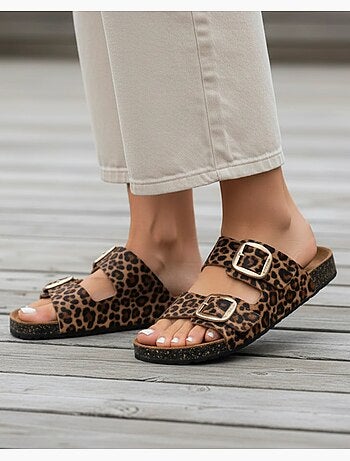Sandalias plantilla de cuero parche confort everywear tacón isotoner