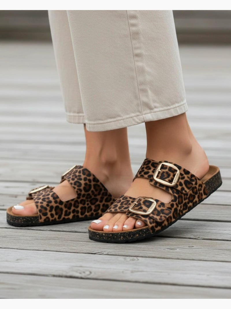 Sandalias con correas dobles ultra cómodas, plantilla de cuero  isotoner Negro Marrón - Kiabi