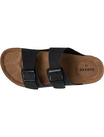 Sandalias con correas dobles ultra cómodas, plantilla de cuero isotoner