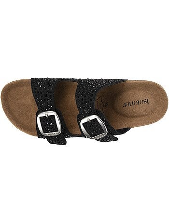 Sandalias con correas dobles ultra cómodas, plantilla de cuero isotoner