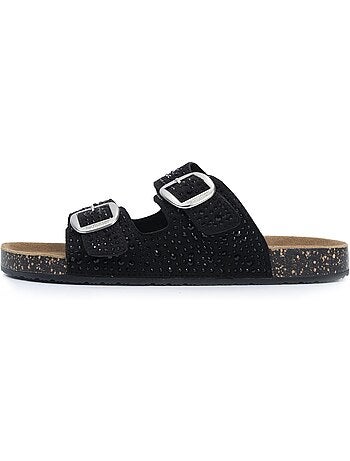 Sandalias con correas dobles ultra cómodas, plantilla de cuero isotoner
