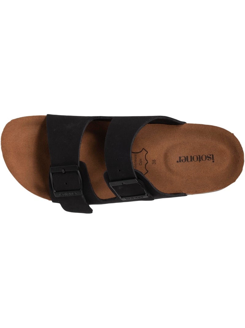 Sandalias con correas dobles ultra cómodas, plantilla de cuero  isotoner Negro - Kiabi