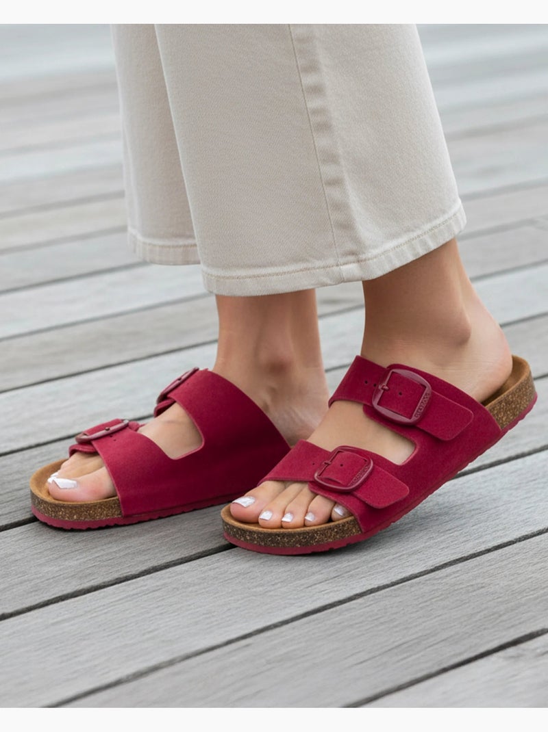 Sandalias con correas dobles ultra cómodas, plantilla de cuero  isotoner Rosa frambuesa - Kiabi