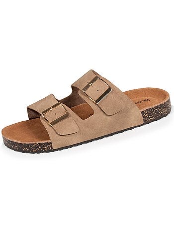 Sandalias con correas dobles ultra cómodas, plantilla de cuero isotoner