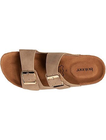 Sandalias con correas dobles ultra cómodas, plantilla de cuero isotoner