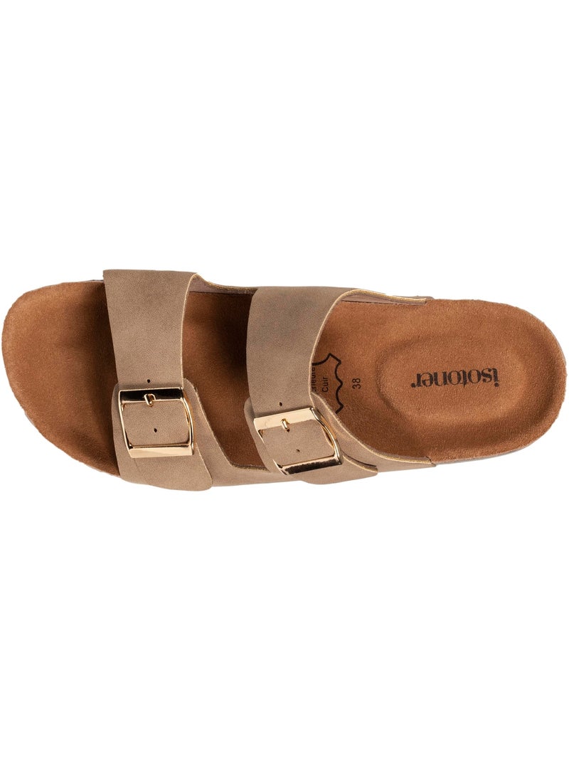 Sandalias con correas dobles ultra cómodas, plantilla de cuero  isotoner Taupe - Kiabi