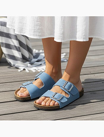 Sandalias con correas dobles, plantilla de talón de parche ultraconfortable Isotoner