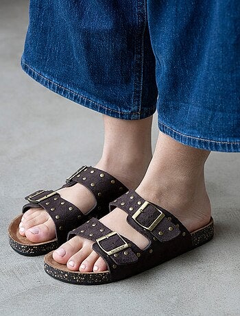 Sandalias con correas dobles, plantilla de talón de parche ultraconfortable Isotoner