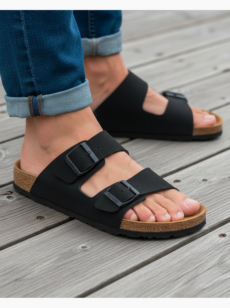 Sandalias con correas ultracómodas, plantilla de cuero  isotoner Negro - Kiabi