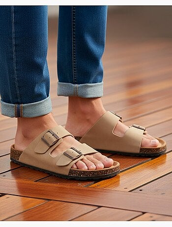 Sandalias con correas ultracómodas, plantilla de cuero isotoner