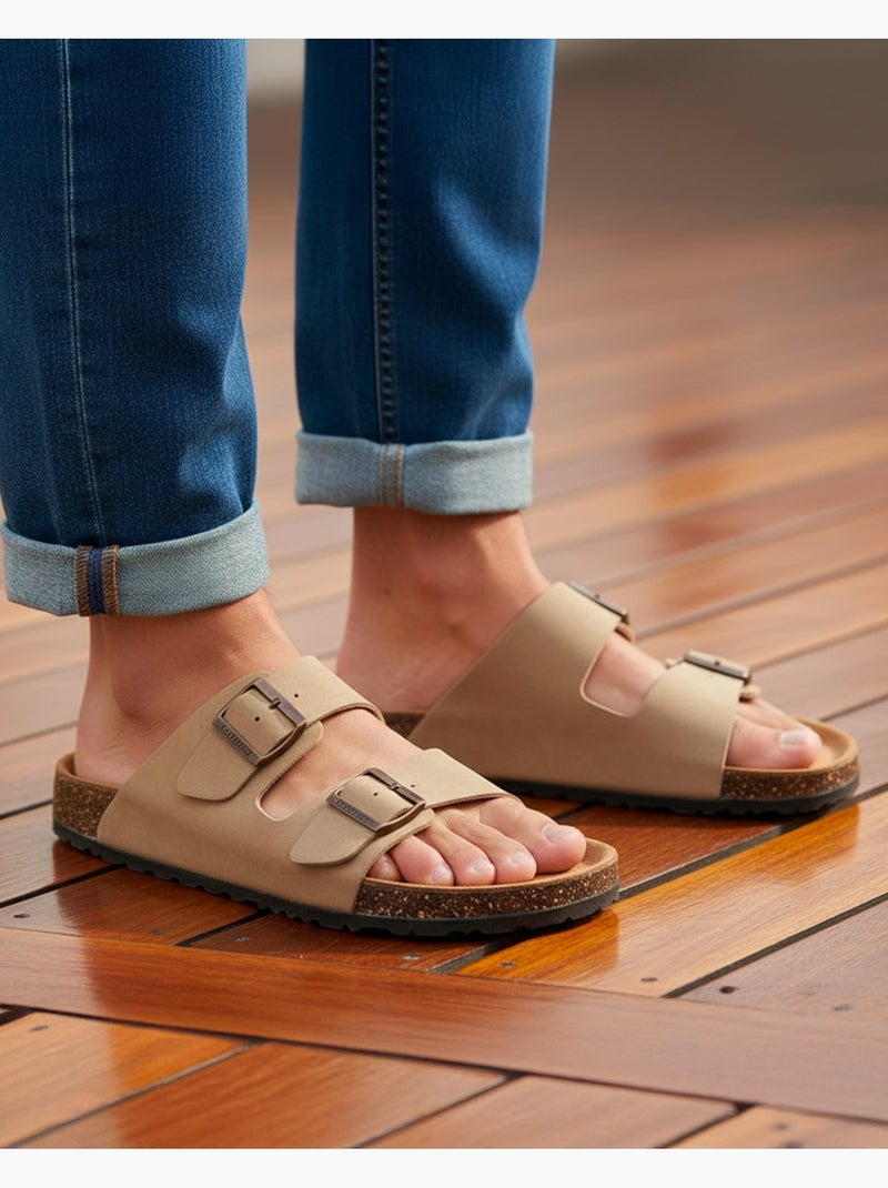 Sandalias con correas ultracómodas, plantilla de cuero  isotoner Taupe - Kiabi