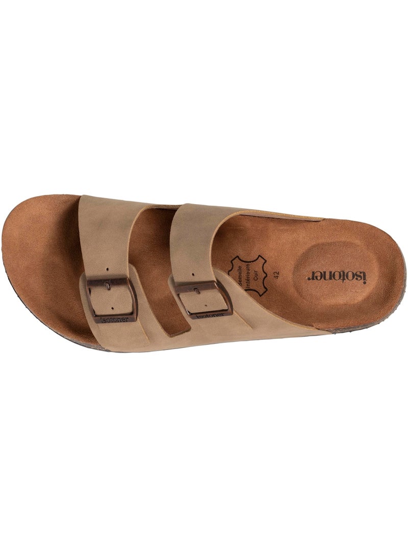 Sandalias con correas ultracómodas, plantilla de cuero  isotoner Taupe - Kiabi