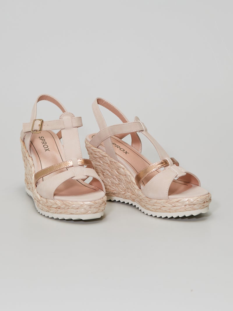 Sandalias con cuña de esparto BEIGE - Kiabi