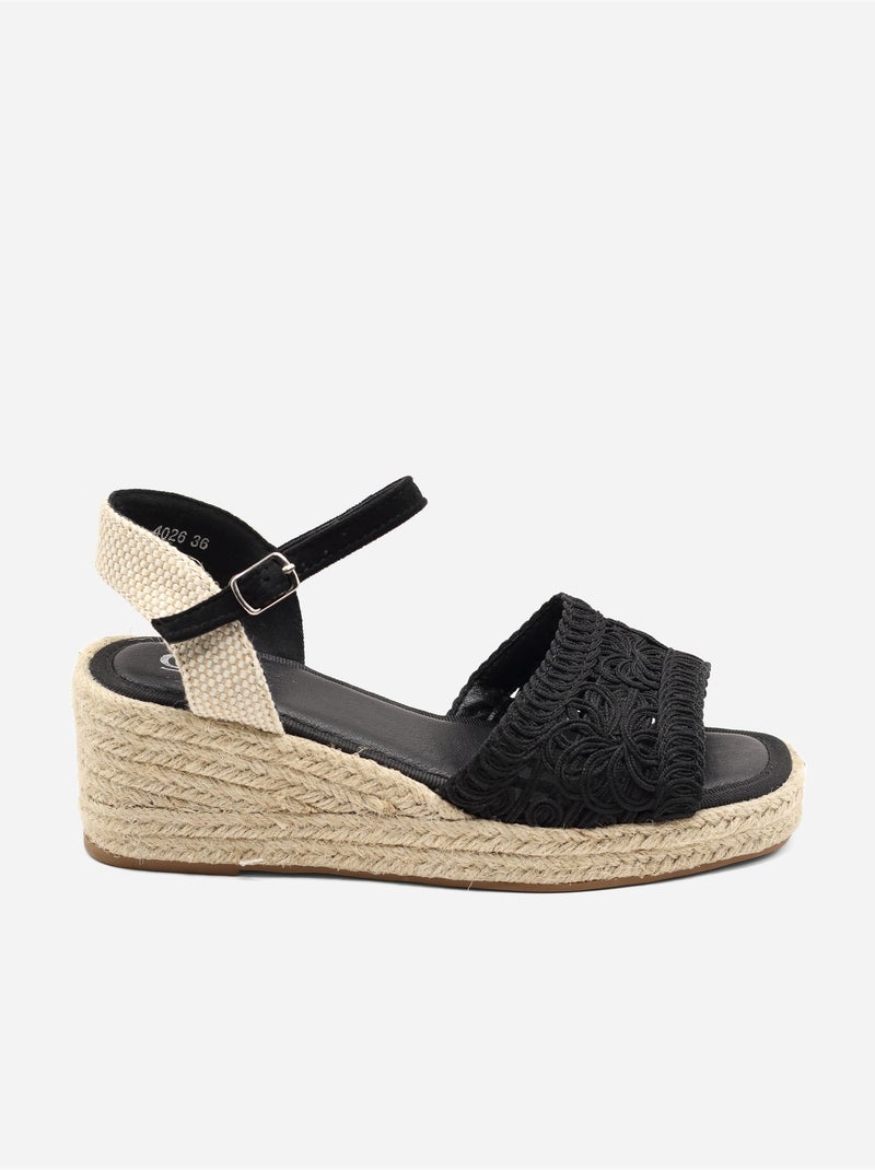 Sandalias con cuña de ganchillo Negro - Kiabi
