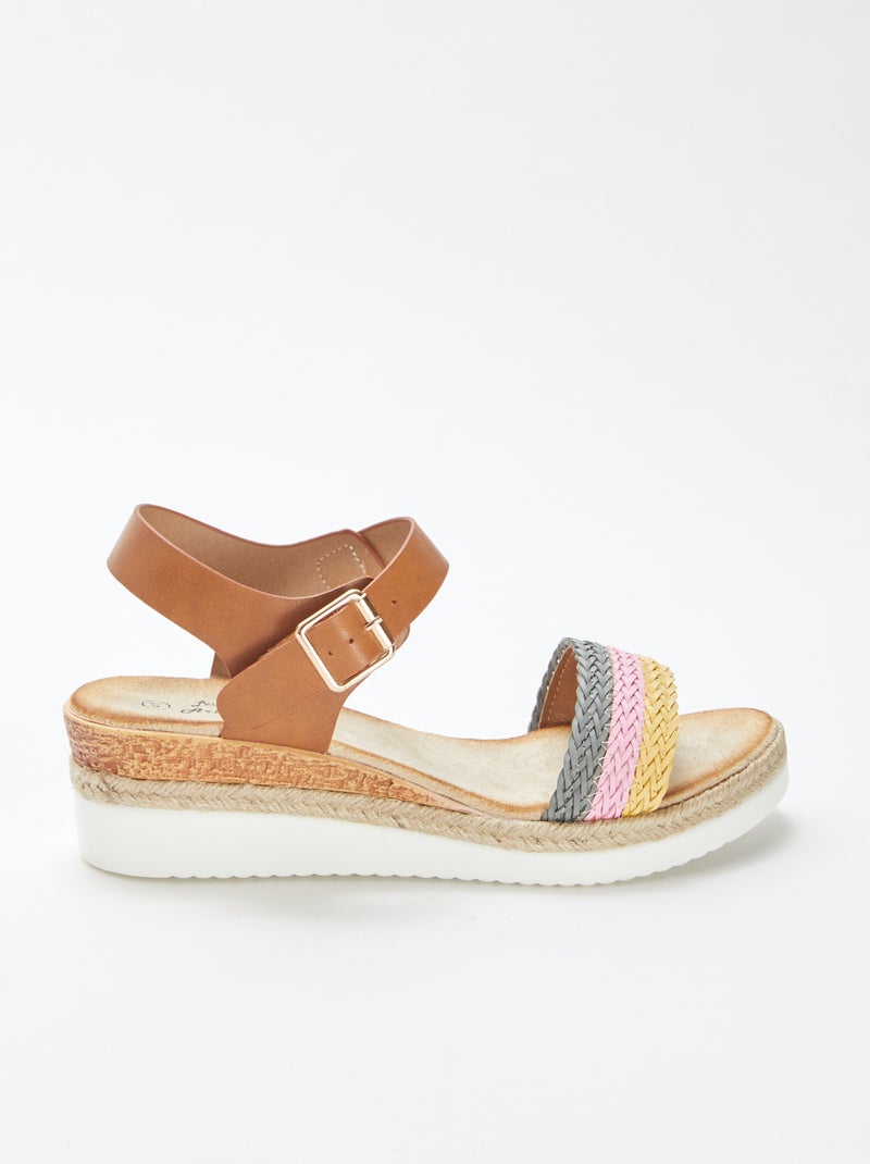 Sandalias con cuña y hebilla metálica en el tobillo AMARILLO - Kiabi