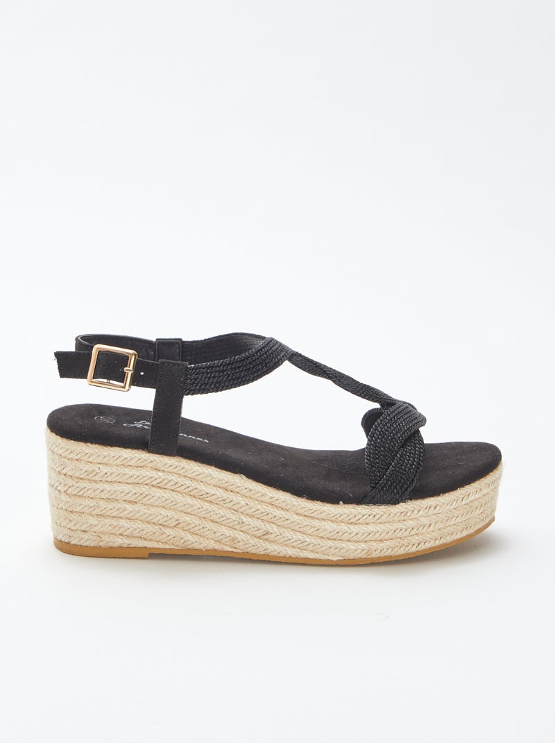 Sandalias con cuña y suela de efecto esparto NEGRO - Kiabi