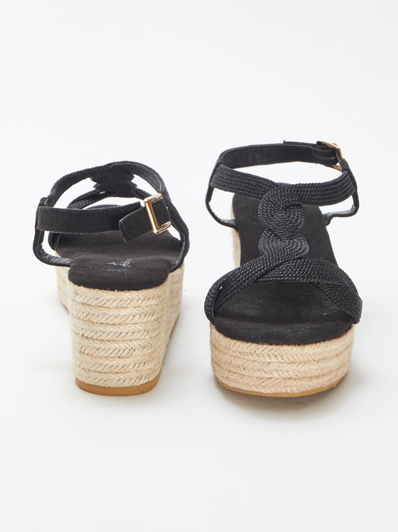 Sandalias con cuña y suela de efecto esparto NEGRO - Kiabi