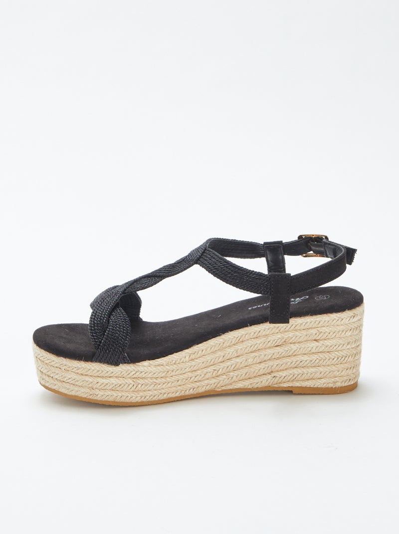 Sandalias con cuña y suela de efecto esparto NEGRO - Kiabi