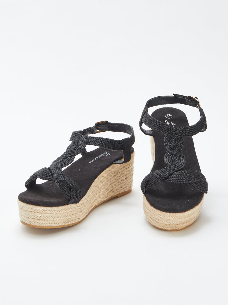 Sandalias con cuña y suela de efecto esparto NEGRO - Kiabi