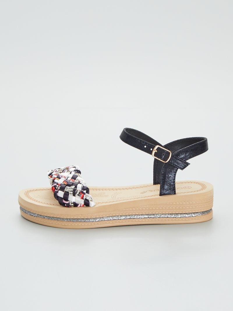 Sandalias con cuña y tira cruzada y strass NEGRO - Kiabi