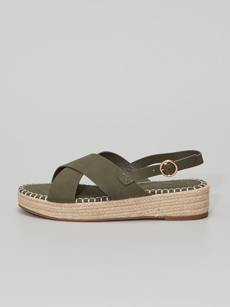 Sandalias con cuña y tiras cruzadas caqui - Kiabi