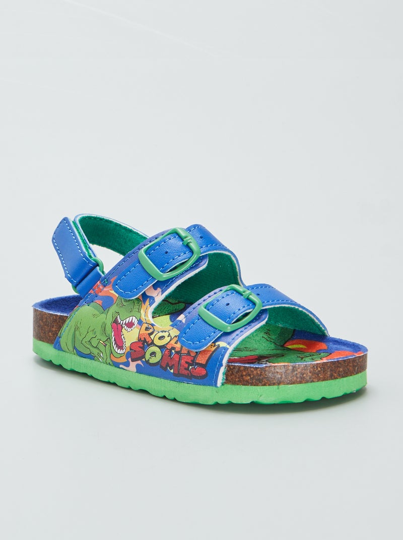 Sandalias con dos hebillas estampado dinosaurio azul - Kiabi