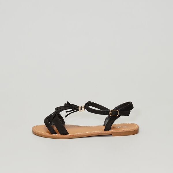 Sandalias con flecos Mujer talla 34 a 48 - NEGRO - Kiabi - 14,00€
