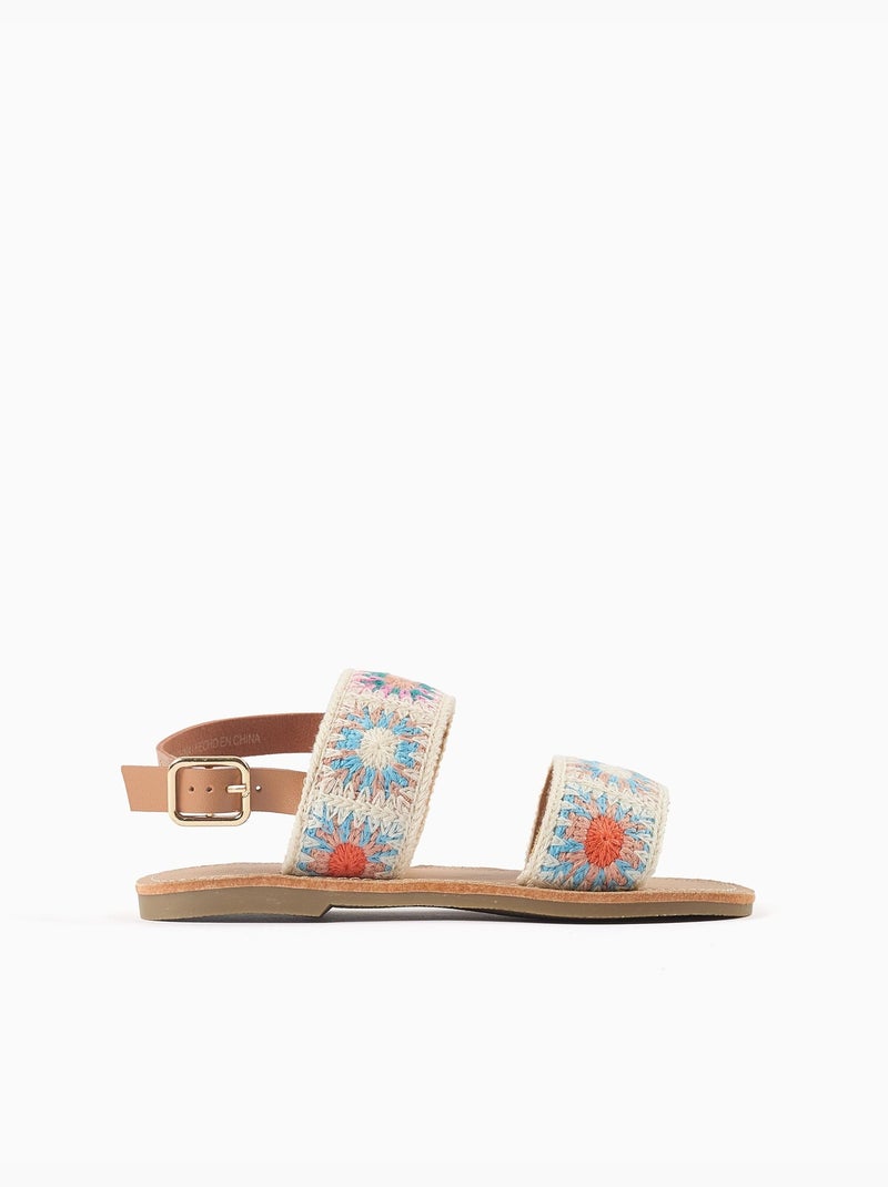 Sandalias con motivo floral de ganchillo Beige - Kiabi