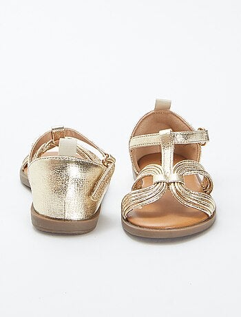 Sandalias con múltiples tiras doradas con velcros
