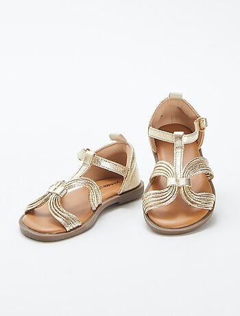 Sandalias con múltiples tiras doradas con velcros