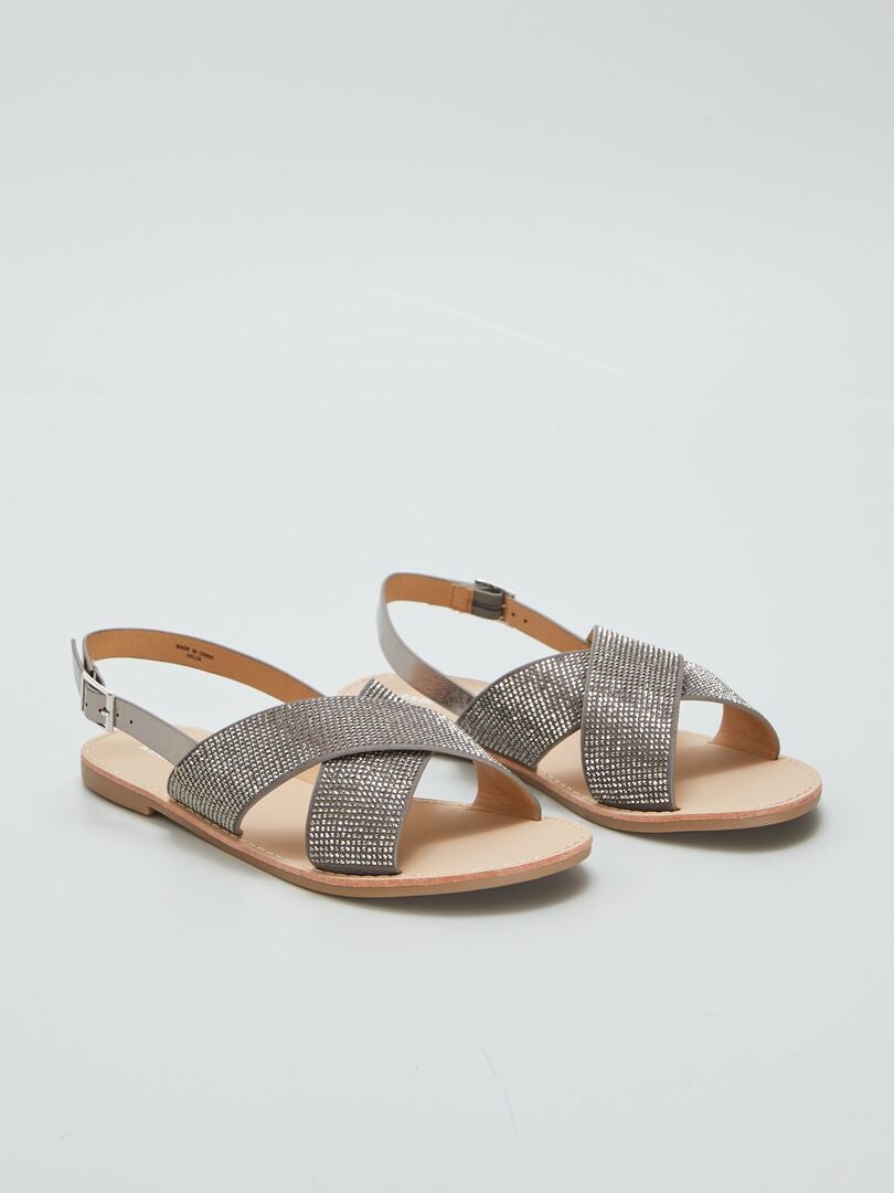 Sandalias Con Tiras De Strass GRIS Kiabi